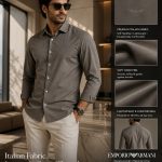 GENSI Men's Charcoal Grey Italian Fabric Full-Sleeve Solid Casual Shirt