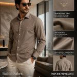 GENSI Men's Taupe Italian Fabric Full-Sleeve Solid Casual Shirt