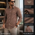 GENSI Men's Chocolate Brown Italian Fabric Full-Sleeve Solid Casual Shirt