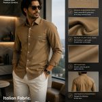 GENSI Men's Beige Italian Tencel Full-Sleeve Solid Casual Shirt